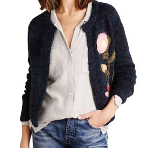 MOTH Anthropologie Navy Blue Vertical Garden Cardigan Embroidered Women's Large